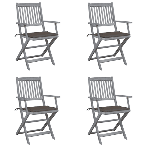 Cadeiras exterior - Cadeiras de jardim dobráveis c almofadões 4 pcs acácia maciça