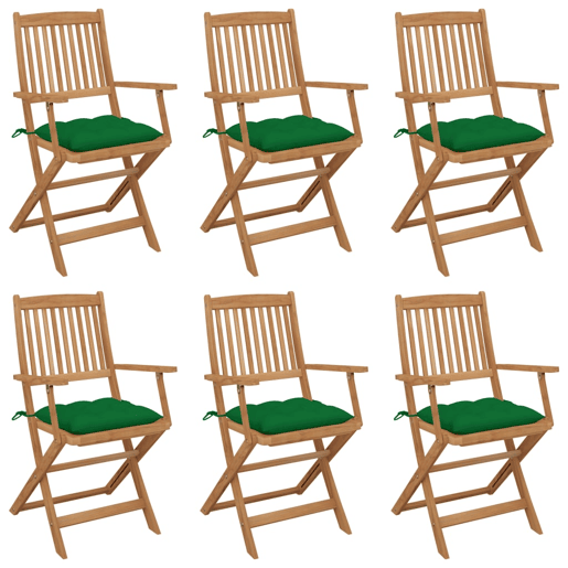 Cadeiras de jardim - Cadeiras de exterior dobráveis c almofadões 6 pcs acácia maciça