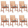 Cadeiras de jantar p jardim - Cadeiras de exterior 6 pcs c almofadões acácia maciça