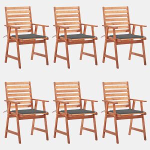 Cadeiras de jantar p jardim - Cadeiras de exterior 6 pcs c almofadões acácia maciça
