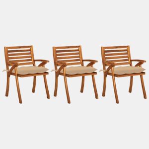 Cadeiras de jantar jardim - Cadeiras de exterior c almofadões 3 pcs madeira acácia
