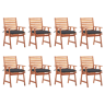 Cadeiras de jantar p jardim - Cadeiras de exterior 8 pcs c almofadões acácia maciça