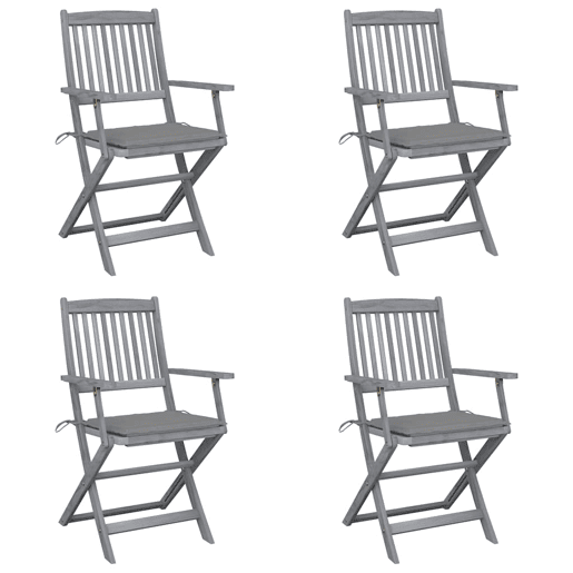 Cadeiras exterior - Cadeiras de jardim dobráveis c almofadões 4 pcs acácia maciça