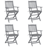 Cadeiras exterior - Cadeiras de jardim dobráveis c almofadões 4 pcs acácia maciça