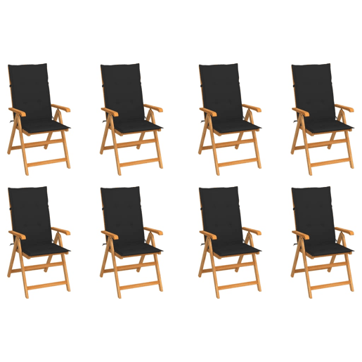 Cadeiras de jardim - Cadeiras de exterior reclináveis c almofadões 8 pcs teca maciça