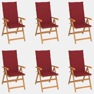 Cadeiras de jardim - Cadeiras de exterior almofadões vermelho tinto 6 pcs teca maciça