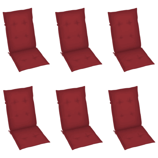 Cadeiras de jardim - Cadeiras de exterior almofadões vermelho tinto 6 pcs teca maciça