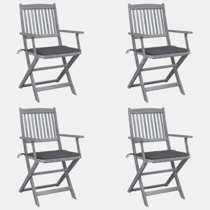 Cadeiras exterior - Cadeiras de jardim dobráveis c almofadões 4 pcs acácia maciça