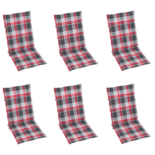 Cadeiras jardim - Cadeiras exterior c almofadões xadrez vermelho 6 pcs teca maciça