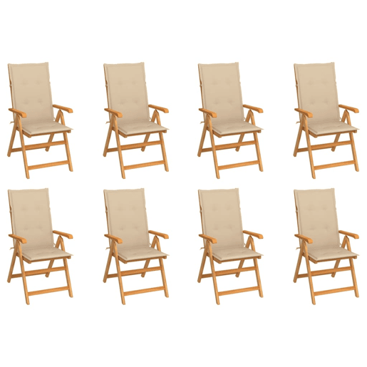 Cadeiras de jardim - Cadeiras de exterior reclináveis c almofadões 8 pcs teca maciça