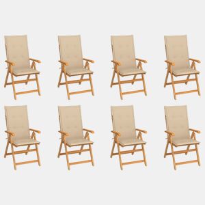 Cadeiras de jardim - Cadeiras de exterior reclináveis c almofadões 8 pcs teca maciça
