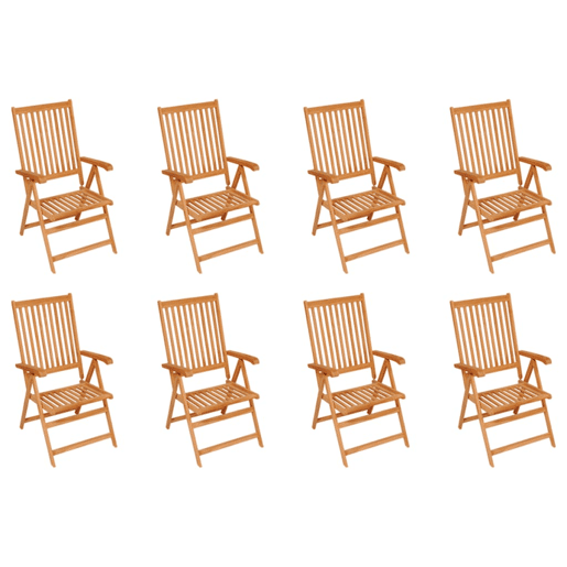 Cadeiras de jardim - Cadeiras de exterior reclináveis c almofadões 8 pcs teca maciça