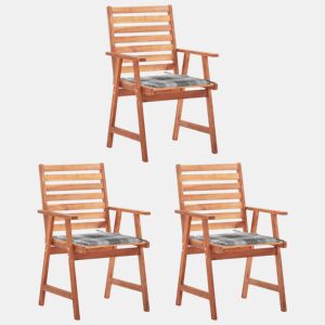 Cadeiras de jantar p jardim - Cadeiras de exterior 3 pcs c almofadões acácia maciça
