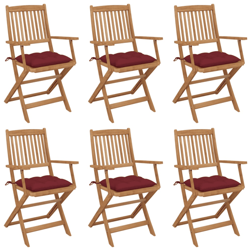 Cadeiras de jardim - Cadeiras de exterior dobráveis c almofadões 6 pcs acácia maciça