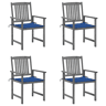 Cadeiras de jardim - Cadeiras de exterior com almofadões 4 pcs acácia maciça cinza
