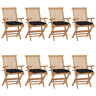 Cadeiras de jardim - Cadeiras de exterior c almofadões pretos 8 pcs teca maciça