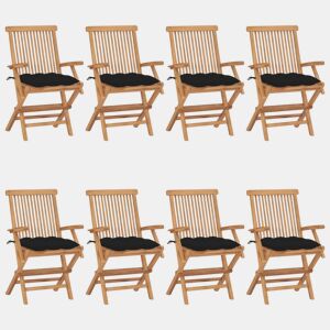 Cadeiras de jardim - Cadeiras de exterior c almofadões pretos 8 pcs teca maciça