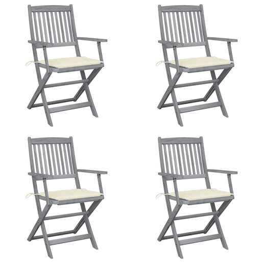 Cadeiras exterior - Cadeiras de jardim dobráveis c almofadões 4 pcs acácia maciça