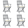 Cadeiras exterior - Cadeiras de jardim dobráveis c almofadões 4 pcs acácia maciça