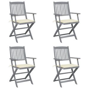 Cadeiras exterior - Cadeiras de jardim dobráveis c almofadões 4 pcs acácia maciça