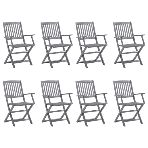 Cadeiras de exterior - Cadeiras de jardim dobráveis 8pcs c almofadões acácia maciça