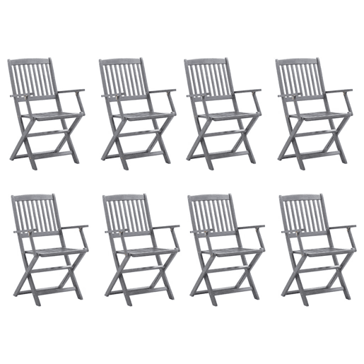 Cadeiras de exterior - Cadeiras de jardim dobráveis 8pcs c almofadões acácia maciça