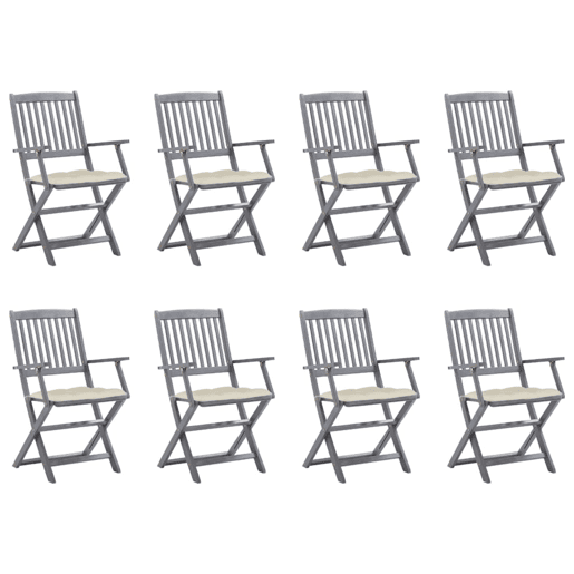 Cadeiras de exterior - Cadeiras de jardim dobráveis 8pcs c almofadões acácia maciça