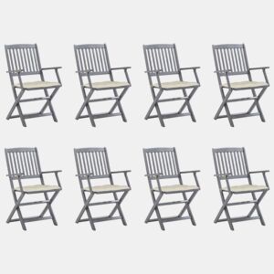 Cadeiras de exterior - Cadeiras de jardim dobráveis 8pcs c almofadões acácia maciça