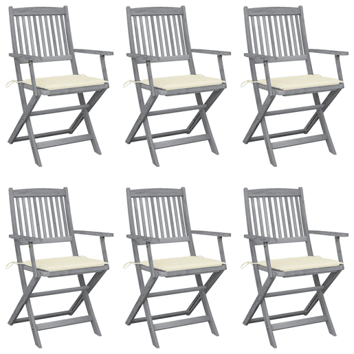 Cadeiras exterior - Cadeiras de jardim dobráveis c almofadões 6 pcs acácia maciça