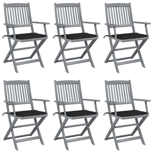 Cadeiras exterior - Cadeiras de jardim dobráveis c almofadões 6 pcs acácia maciça