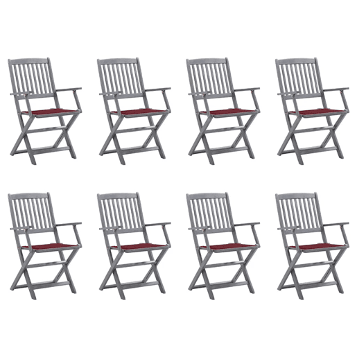 Cadeiras de exterior - Cadeiras de jardim dobráveis 8pcs c almofadões acácia maciça