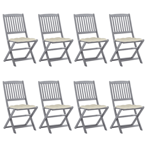 Cadeiras de exterior - Cadeiras de jardim dobráveis 8pcs c almofadões acácia maciça