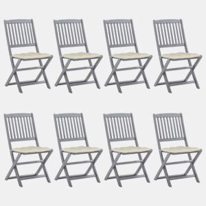 Cadeiras de exterior - Cadeiras de jardim dobráveis 8pcs c almofadões acácia maciça