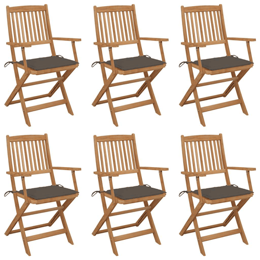 Cadeiras de jardim - Cadeiras de exterior dobráveis c almofadões 6 pcs acácia maciça