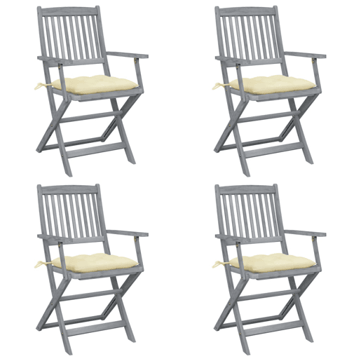 Cadeiras exterior - Cadeiras de jardim dobráveis c almofadões 4 pcs acácia maciça