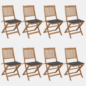Cadeiras de jardim - Cadeiras de exterior dobráveis 8 pcs c almofadões acácia maciça