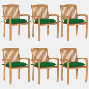 Cadeiras de jardim - Cadeiras de exterior empiháveis c almofadões 6 pcs teca maciça