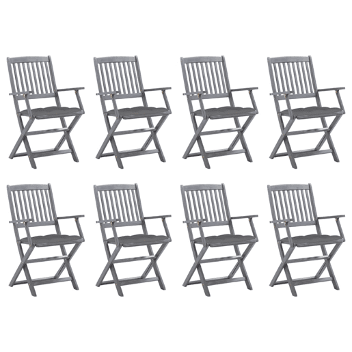 Cadeiras de exterior - Cadeiras de jardim dobráveis 8pcs c almofadões acácia maciça