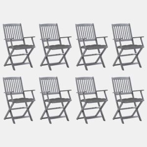 Cadeiras de exterior - Cadeiras de jardim dobráveis 8pcs c almofadões acácia maciça