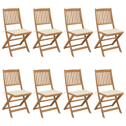 Cadeiras de jardim - Cadeiras de exterior dobráveis 8 pcs c almofadões acácia maciça
