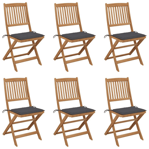 Cadeiras de jardim - Cadeiras de exterior dobráveis c almofadões 6 pcs acácia maciça