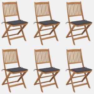 Cadeiras de jardim - Cadeiras de exterior dobráveis c almofadões 6 pcs acácia maciça