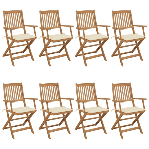 Cadeiras de jardim - Cadeiras de exterior dobráveis 8 pcs c almofadões acácia maciça