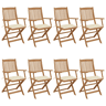 Cadeiras de jardim - Cadeiras de exterior dobráveis 8 pcs c almofadões acácia maciça