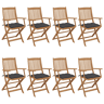 Cadeiras de jardim - Cadeiras de exterior dobráveis 8 pcs c almofadões acácia maciça