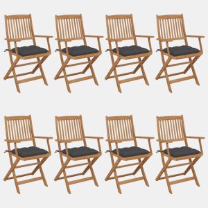 Cadeiras de jardim - Cadeiras de exterior dobráveis 8 pcs c almofadões acácia maciça