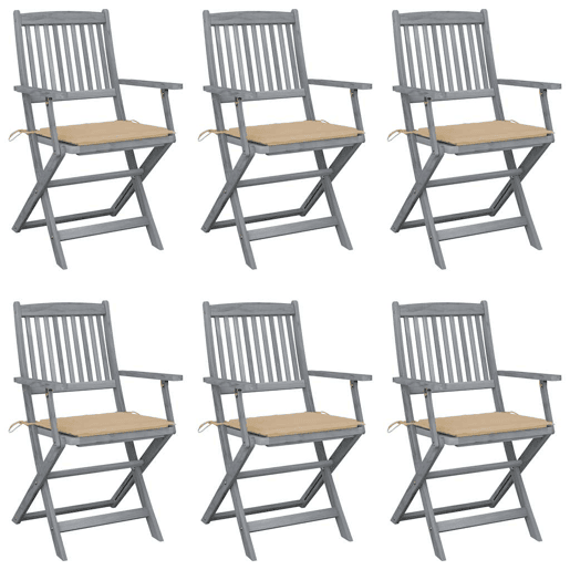 Cadeiras exterior - Cadeiras de jardim dobráveis c almofadões 6 pcs acácia maciça