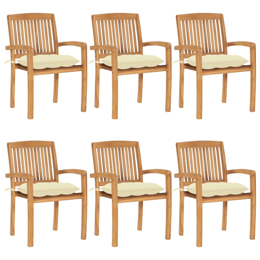 Cadeiras de jardim - Cadeiras de exterior empiháveis c almofadões 6 pcs teca maciça