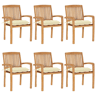 Cadeiras de jardim - Cadeiras de exterior empiháveis c almofadões 6 pcs teca maciça