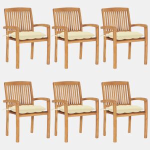 Cadeiras de jardim - Cadeiras de exterior empiháveis c almofadões 6 pcs teca maciça